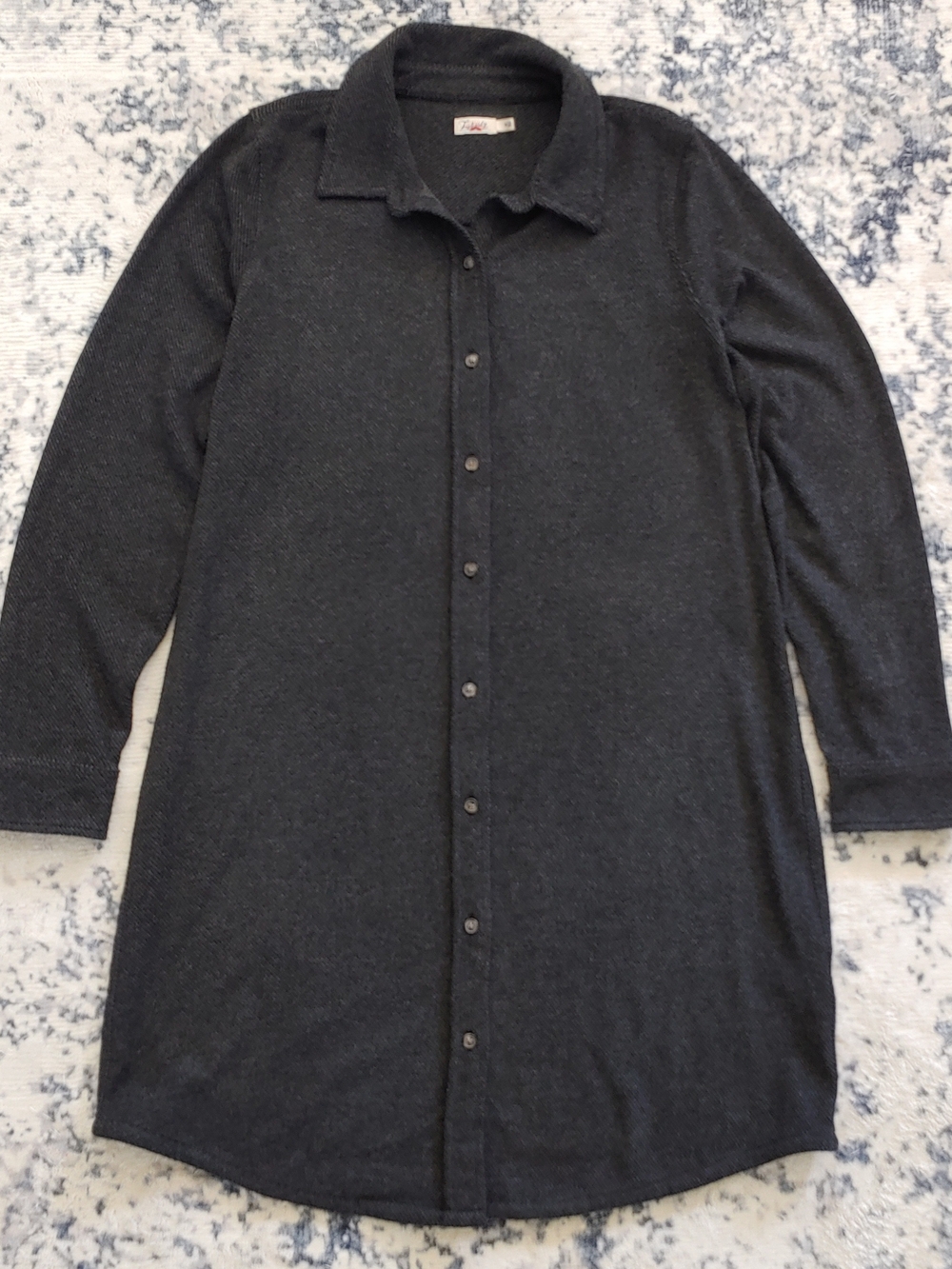 Faherty Legend Sweater Shirtdress Heathered Black Charcoal Knit M Medium